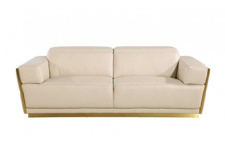 89" Beige And Gold Leather Sofa-1