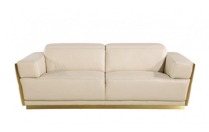 89" Beige And Gold Leather Sofa-1