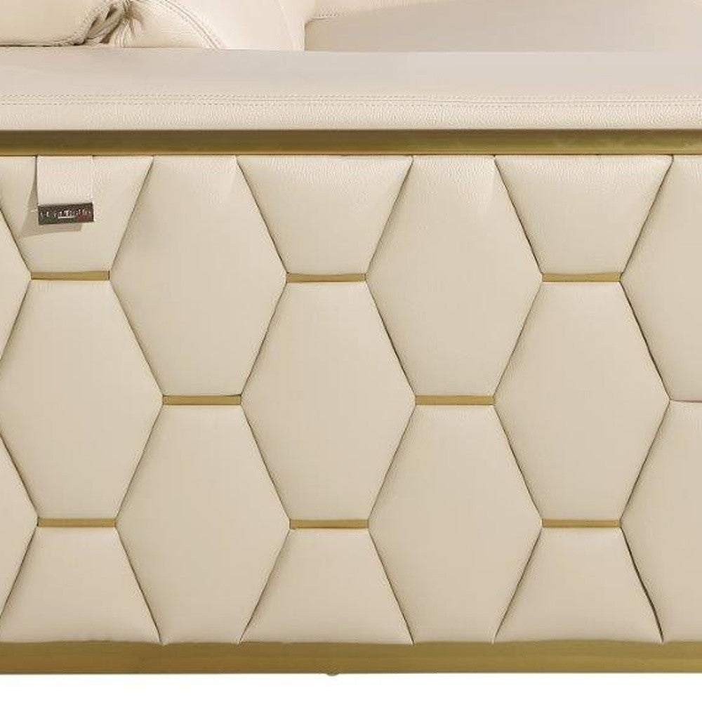 89" Beige And Gold Leather Sofa-7