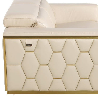 89" Beige And Gold Leather Sofa-8