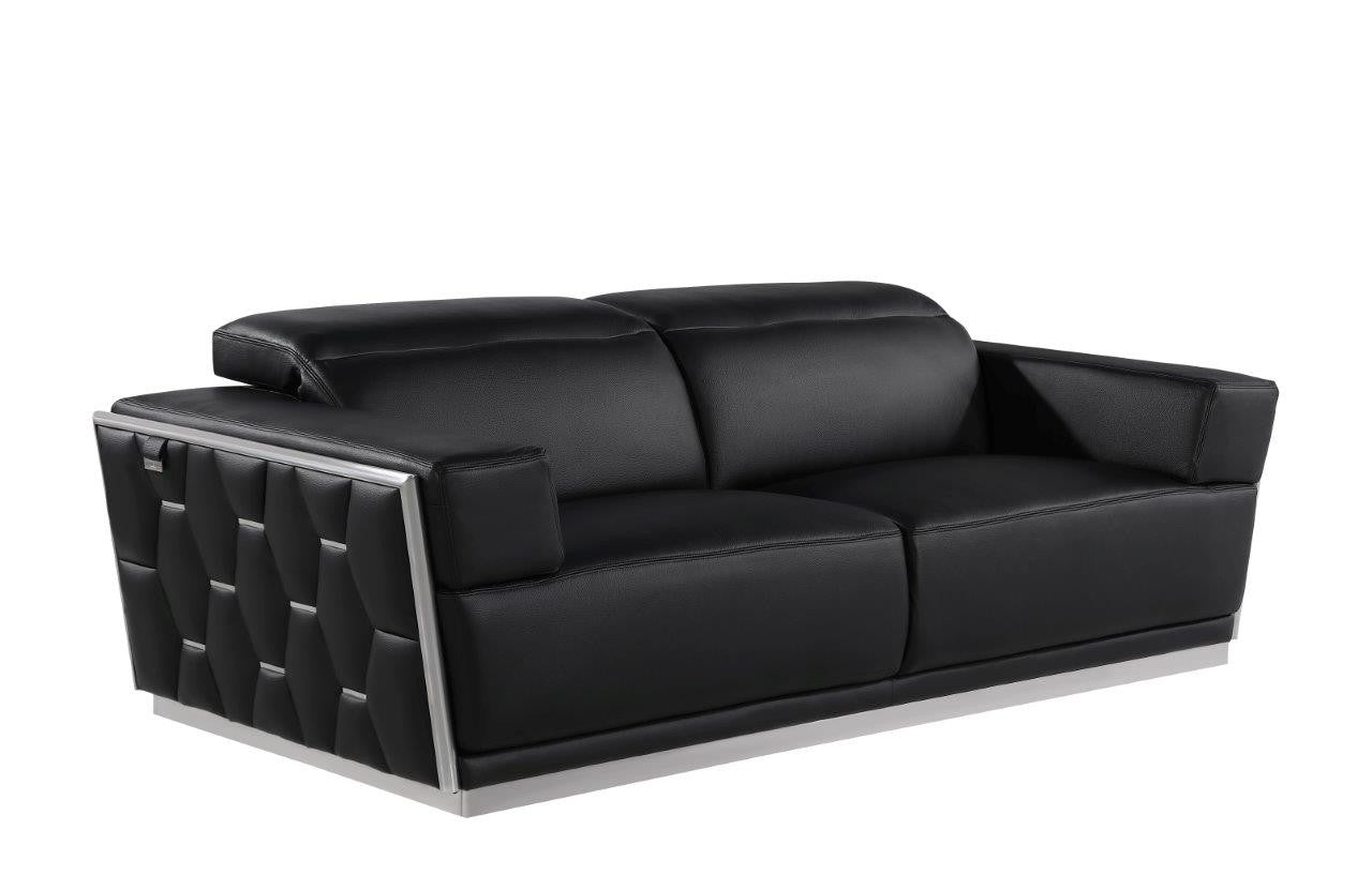 89" Black And Silver Leather Sofa-2