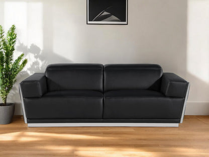 89" Black And Silver Leather Sofa-0