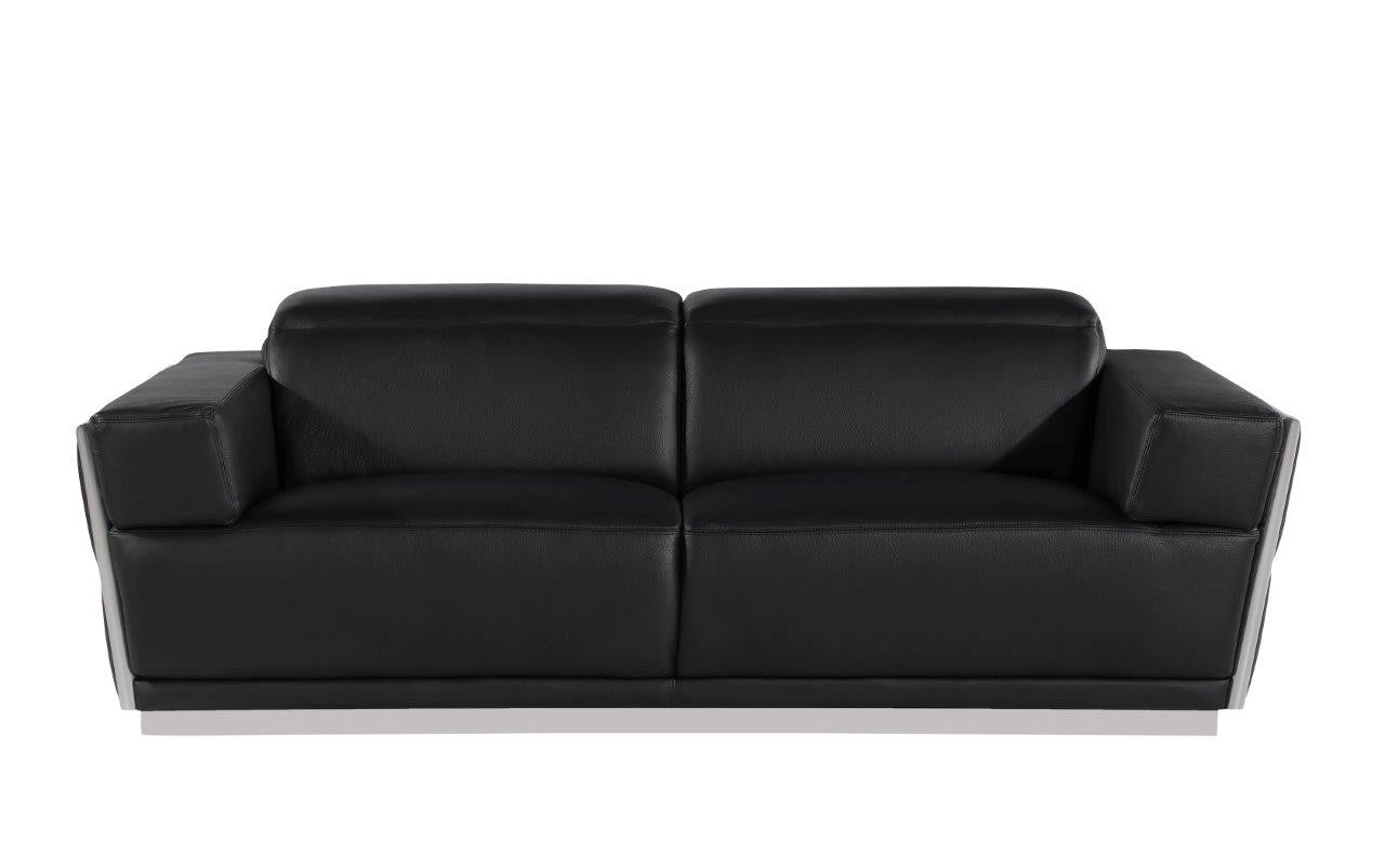 89" Black And Silver Leather Sofa-1