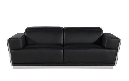 89" Black And Silver Leather Sofa-1