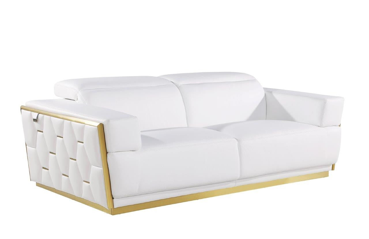 89" White And Silver Leather Sofa-1