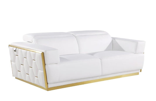 89" White And Silver Leather Sofa-1