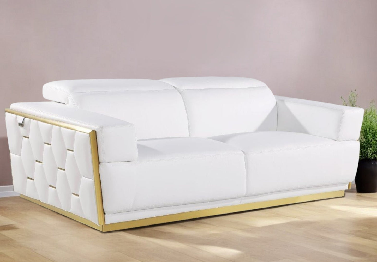 89" White And Silver Leather Sofa-0