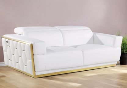 89" White And Silver Leather Sofa-0