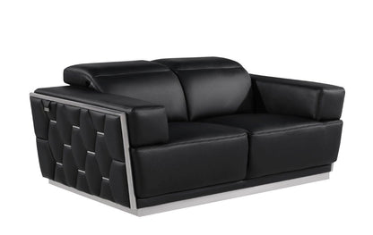 70" Black And Silver Italian Leather Loveseat - Loft&Timber