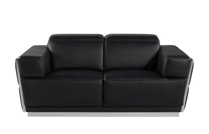 70" Black And Silver Italian Leather Loveseat - Loft&Timber