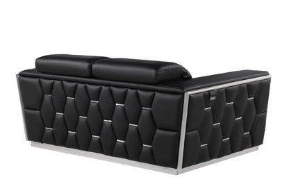 70" Black And Silver Italian Leather Loveseat - Loft&Timber