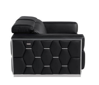 70" Black And Silver Italian Leather Loveseat - Loft&Timber