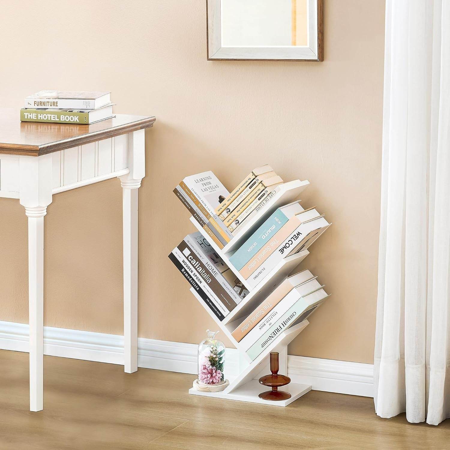 4 Tier Tree Bookshelf, Small Bookcase, Free Standing Tree Bookcase, Bookshelf for Bedroom, Book Shelf Organizer, Small Bookshelf, White - Loft&Timber