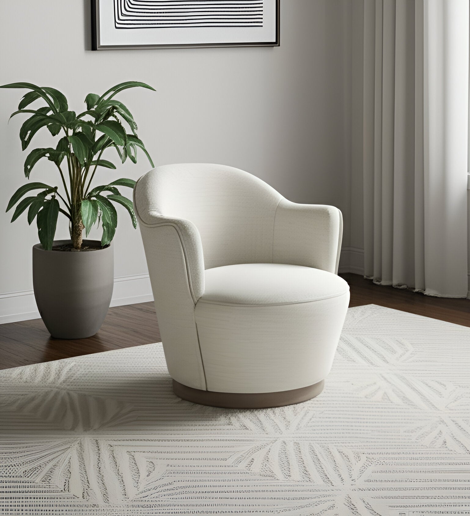 27" Off White Fabric Swivel Barrel Chair - Loft&Timber