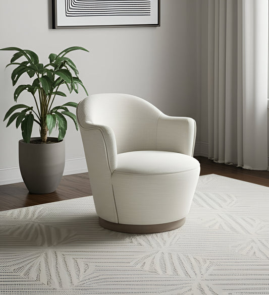 27" Off White Fabric Swivel Barrel Chair - Loft&Timber