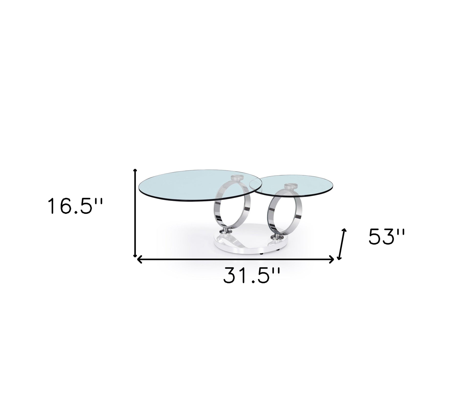 32" Clear White and Silver Glass And Metal Round Abstract Coffee Table - Loft&Timber