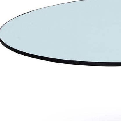 32" Clear White and Silver Glass And Metal Round Abstract Coffee Table - Loft&Timber