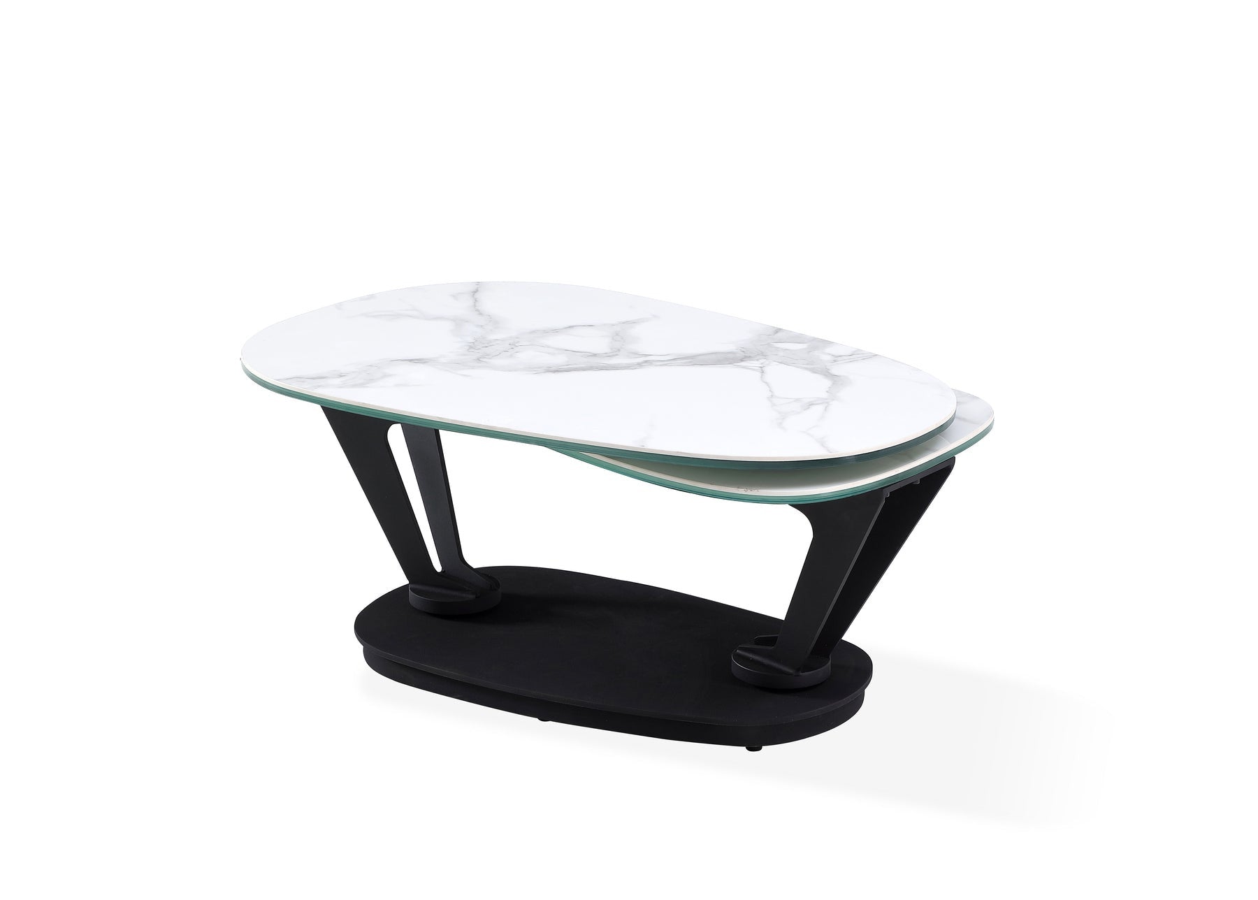 36" White And Black Faux Marble And Metal Oval Coffee Table - Loft&Timber