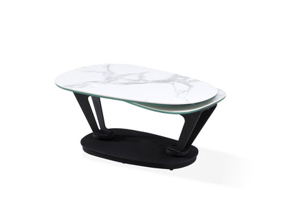36" White And Black Faux Marble And Metal Oval Coffee Table - Loft&Timber