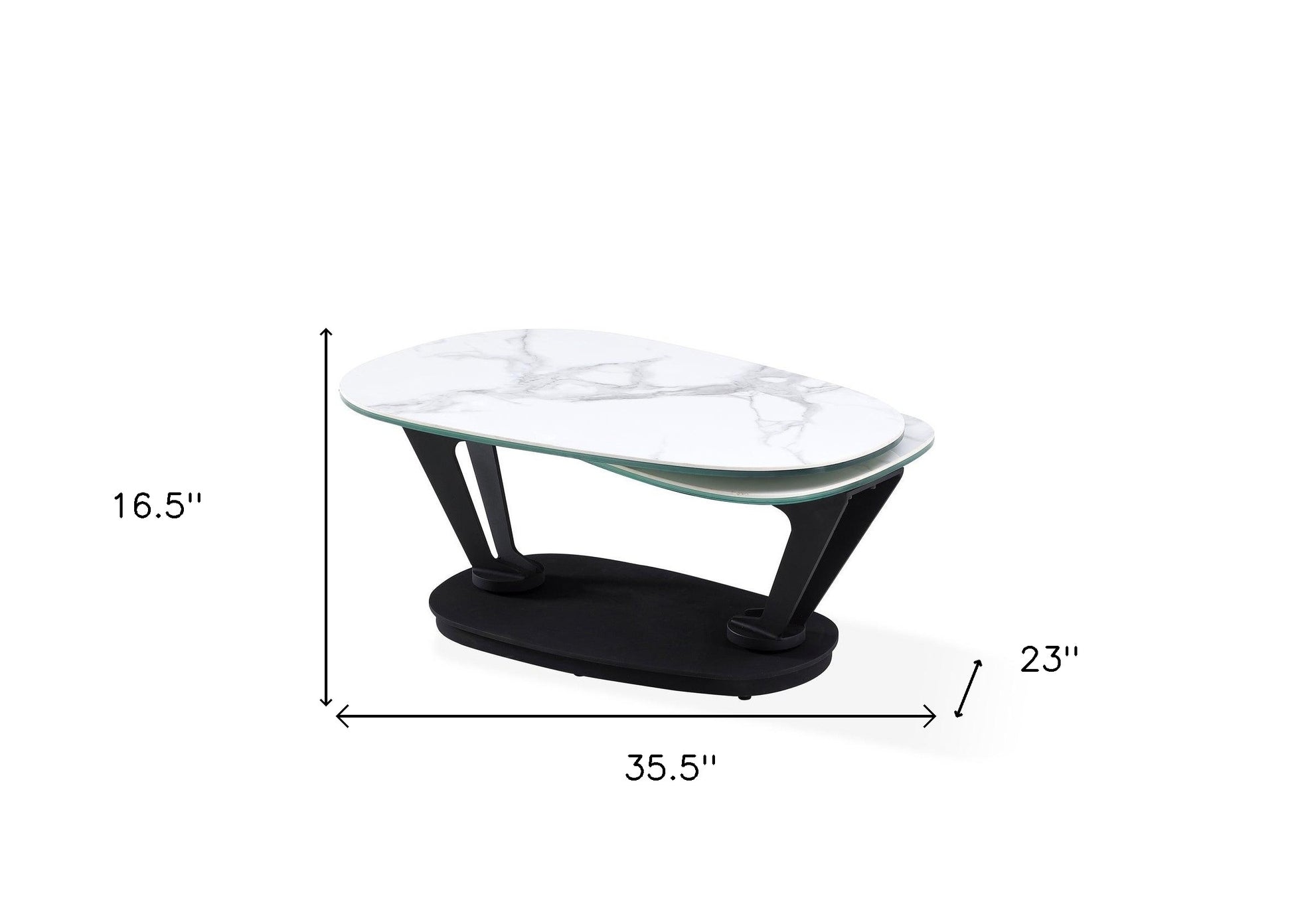 36" White And Black Faux Marble And Metal Oval Coffee Table - Loft&Timber