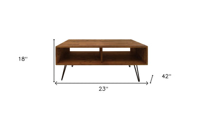 23" Brown And Black Wood And Metal Coffee Table With Shelf - Loft&Timber
