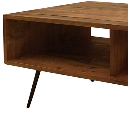 23" Brown And Black Wood And Metal Coffee Table With Shelf - Loft&Timber