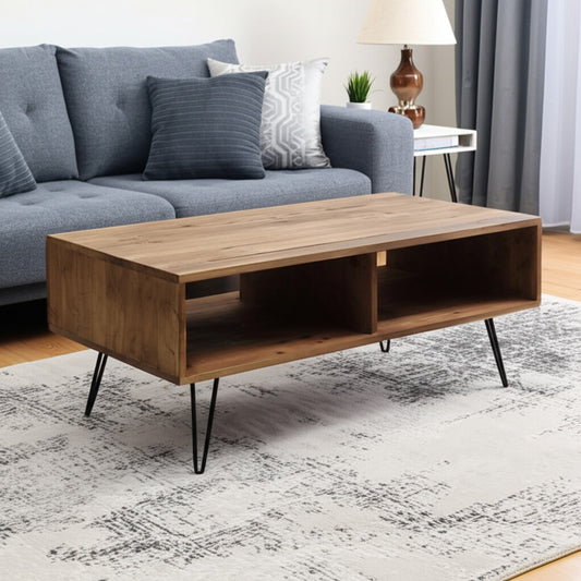 23" Brown And Black Wood And Metal Coffee Table With Shelf - Loft&Timber