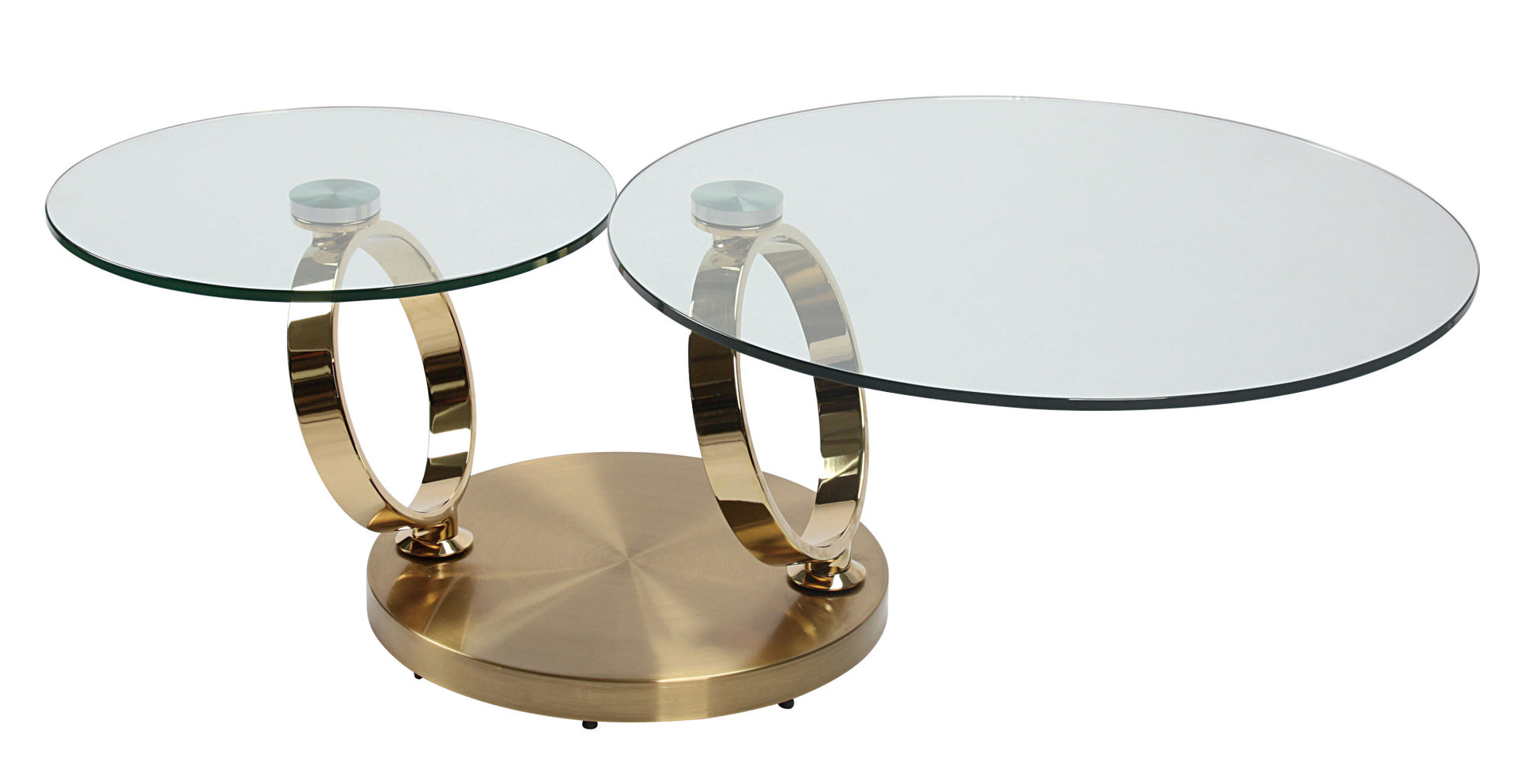 32" Clear And Gold Glass And Metal Round Abstract Coffee Table - Loft&Timber