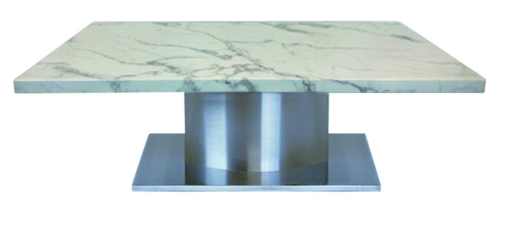 51" White And Silver Genuine Marble And Stainless Steel Pedestal Coffee Table - Loft&Timber