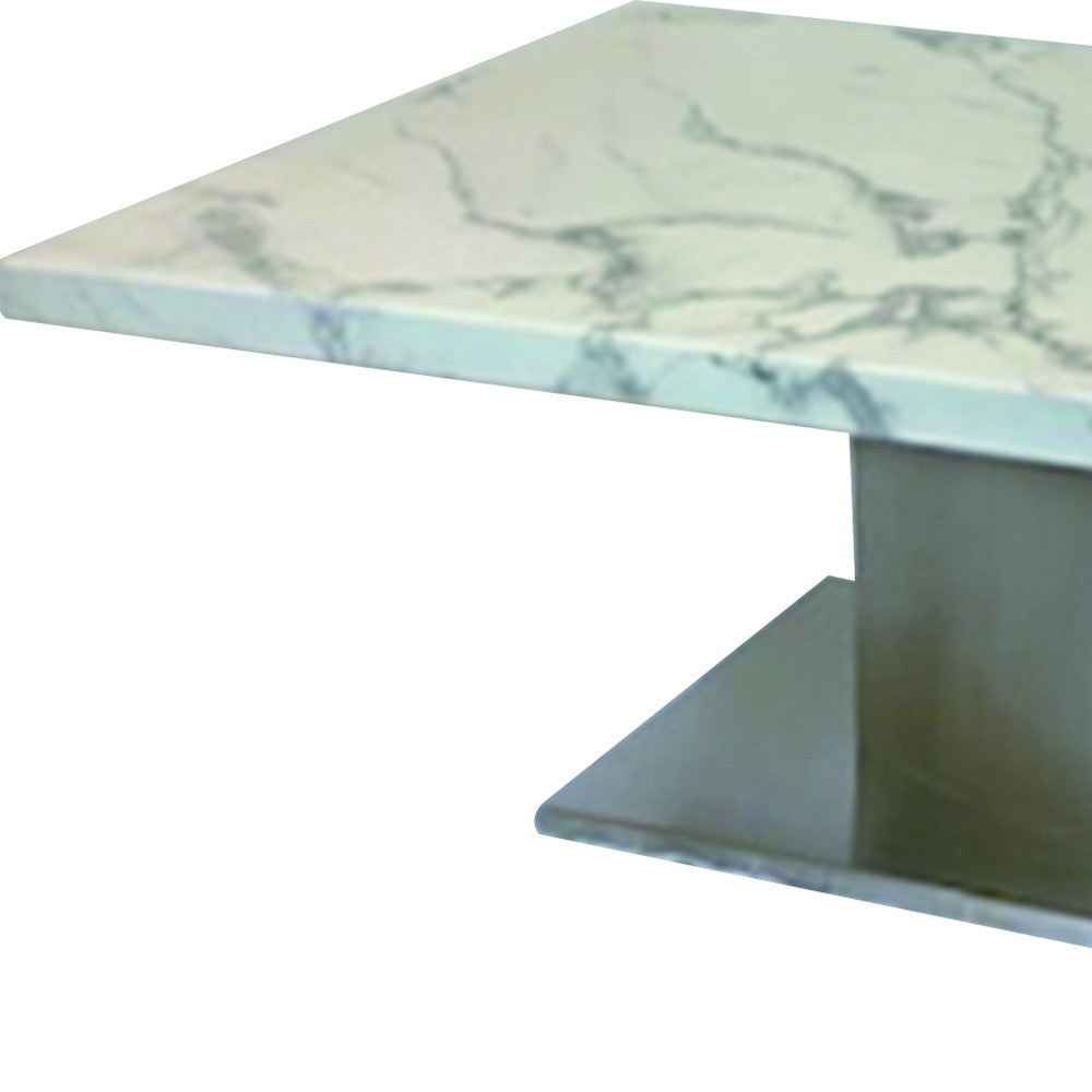 51" White And Silver Genuine Marble And Stainless Steel Pedestal Coffee Table - Loft&Timber