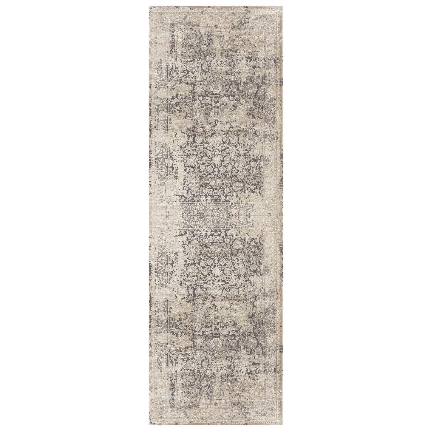 7' Gray Floral Runner Rug - Loft&Timber