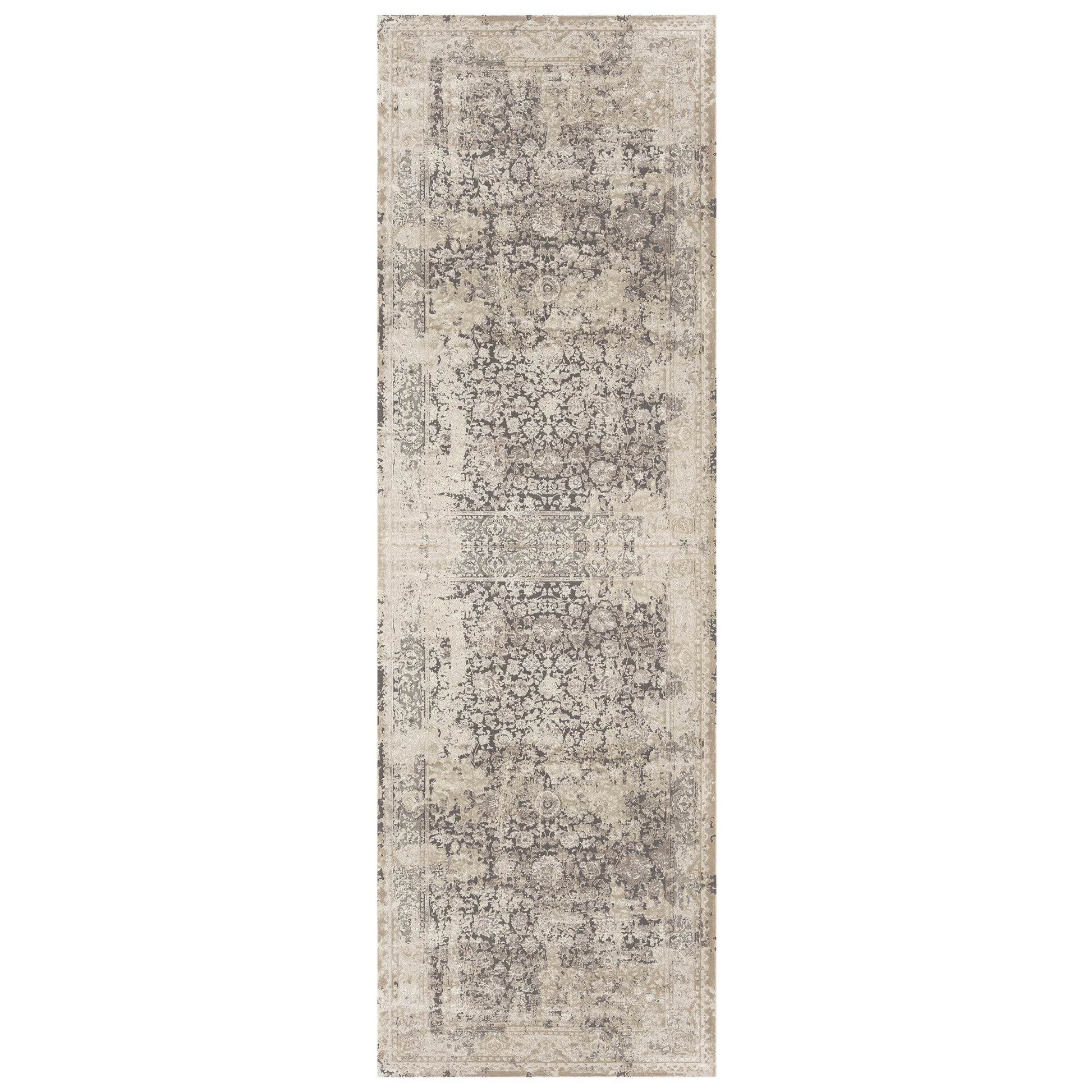 7' Gray Floral Runner Rug - Loft&Timber