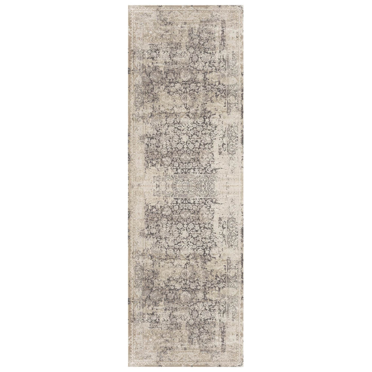 7' Gray Floral Runner Rug - Loft&Timber