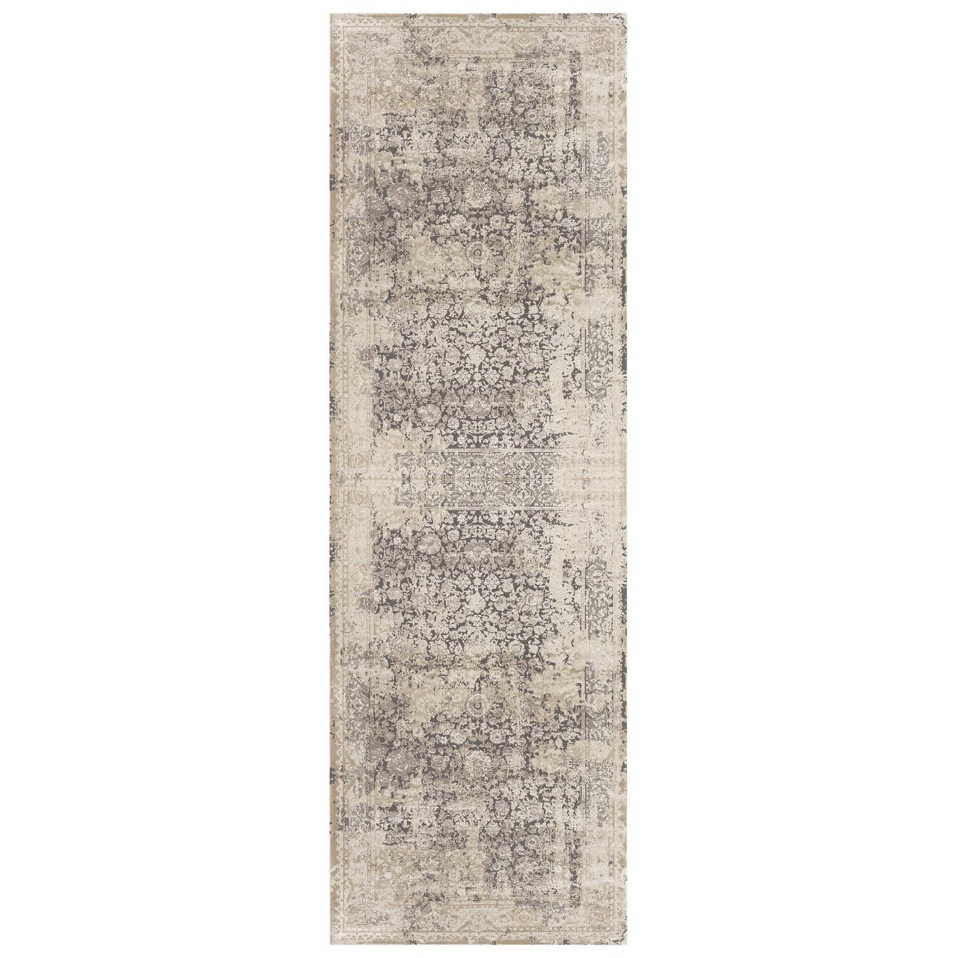 7' Gray Floral Runner Rug - Loft&Timber