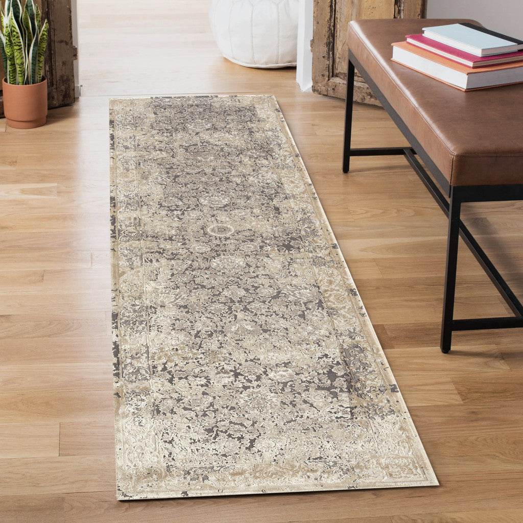 7' Gray Floral Runner Rug - Loft&Timber