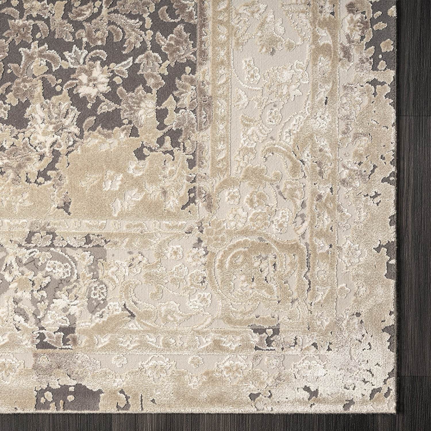7' Gray Floral Runner Rug - Loft&Timber