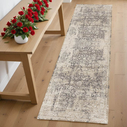 7' Gray Floral Runner Rug - Loft&Timber