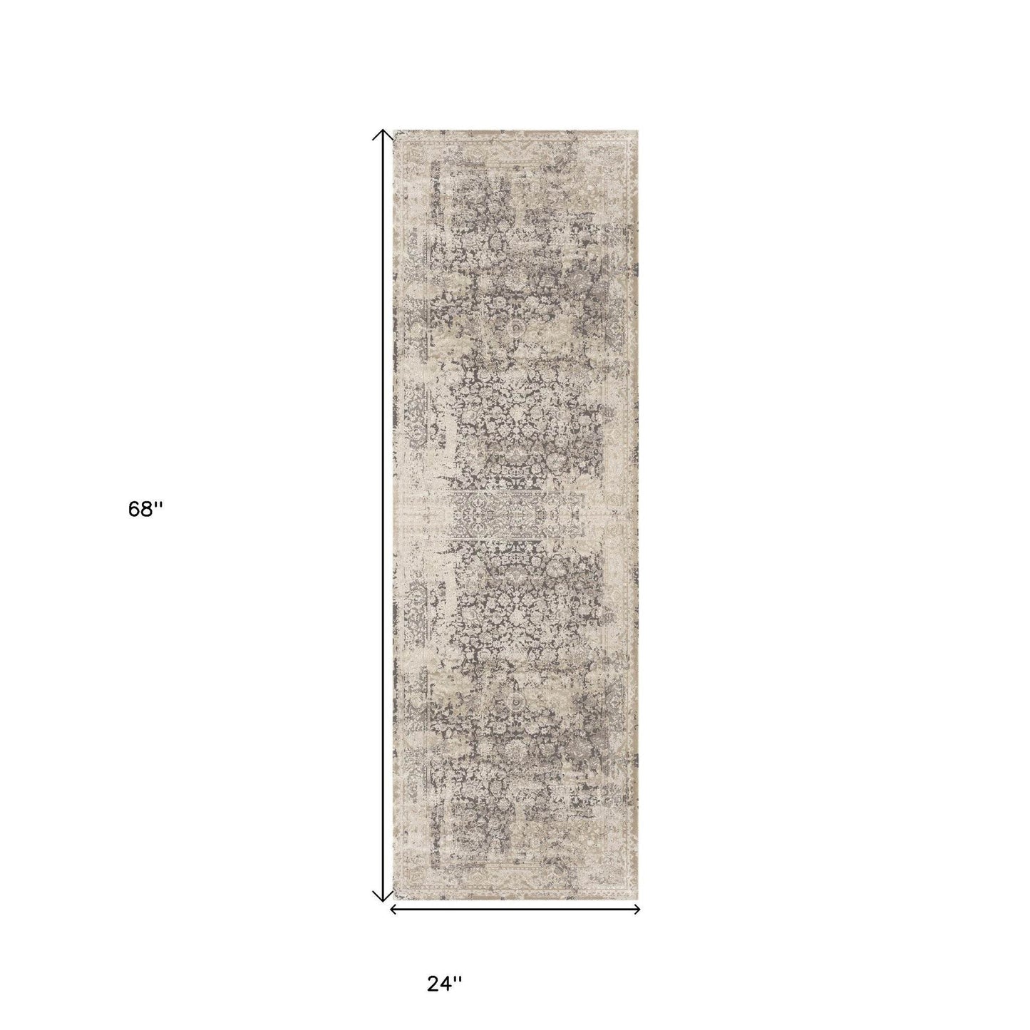 7' Gray Floral Runner Rug - Loft&Timber