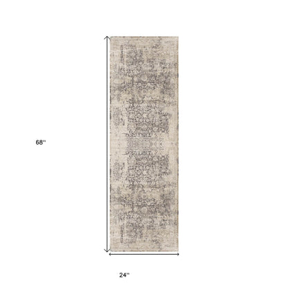 7' Gray Floral Runner Rug - Loft&Timber