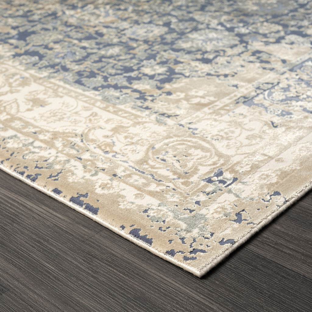 7' Blue Floral Runner Rug - Loft&Timber