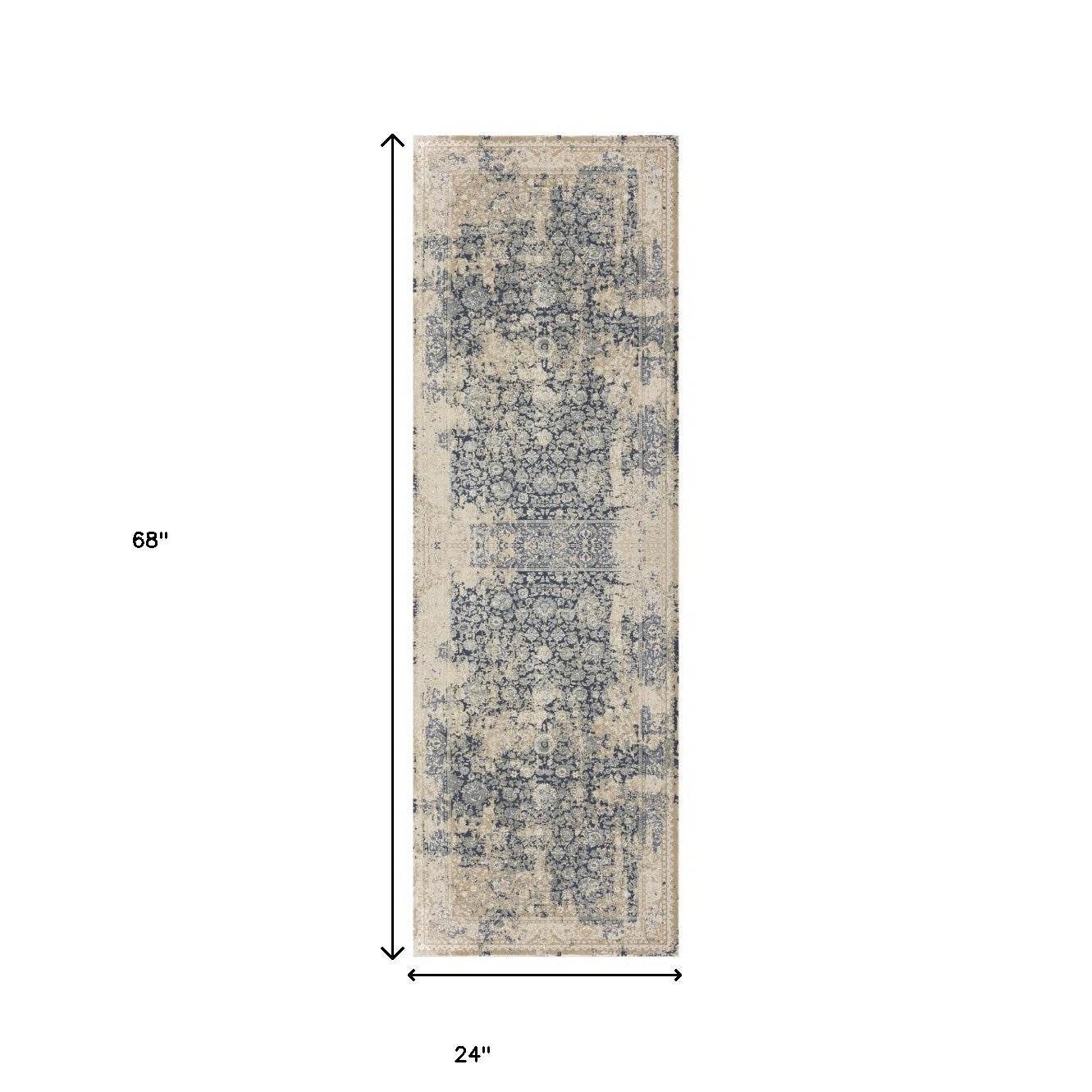 7' Blue Floral Runner Rug - Loft&Timber