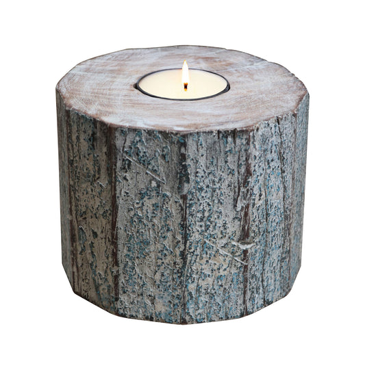 5" Brown And White Solid Wood Tabletop Tealight Candle Holder - Loft&Timber