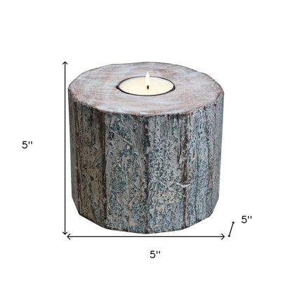 5" Brown And White Solid Wood Tabletop Tealight Candle Holder - Loft&Timber