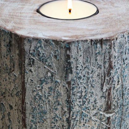 5" Brown And White Solid Wood Tabletop Tealight Candle Holder - Loft&Timber