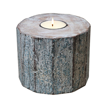 5" Brown And White Solid Wood Tabletop Tealight Candle Holder - Loft&Timber
