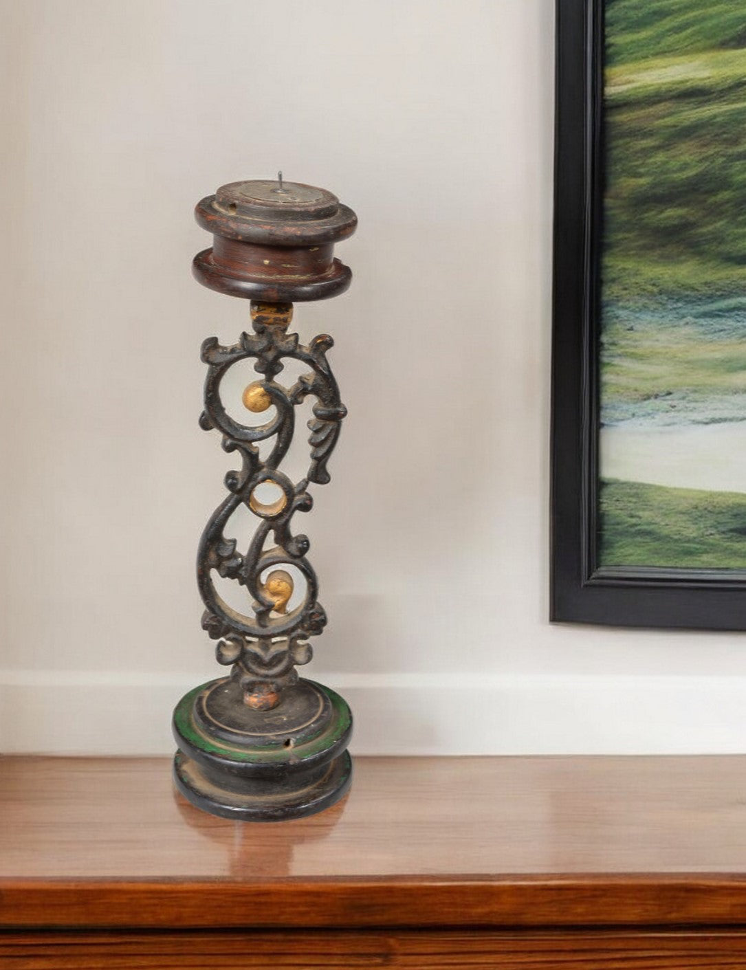 16" Black Distressed Floral Metal Tabletop Tealight Candle Holder - Loft&Timber