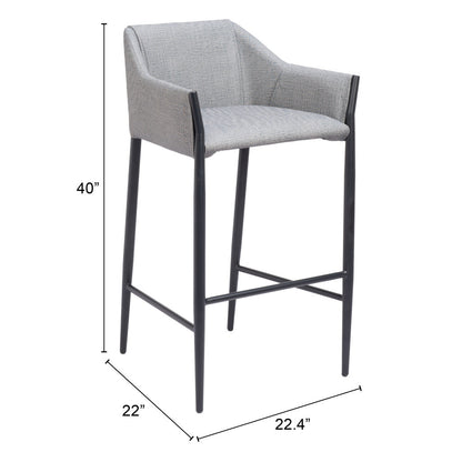 30" Slate Gray And Black Fabric And Steel Bar Height Bar Chair - Loft&Timber