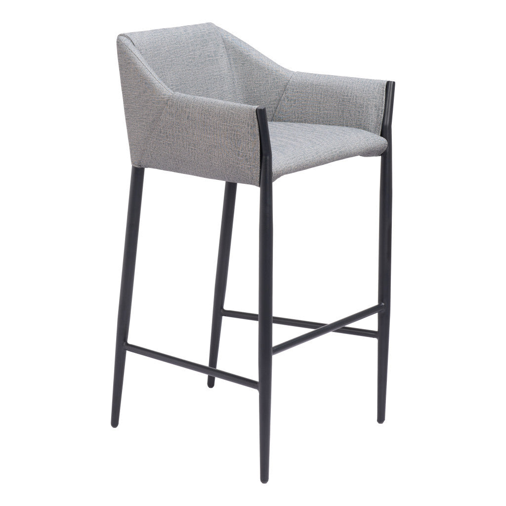 30" Slate Gray And Black Fabric And Steel Bar Height Bar Chair - Loft&Timber