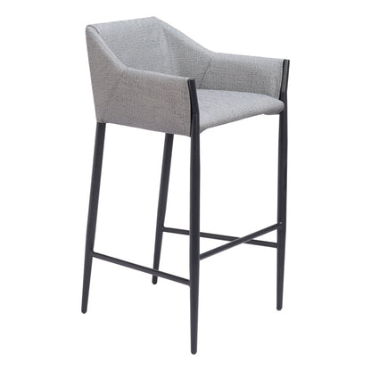 30" Slate Gray And Black Fabric And Steel Bar Height Bar Chair - Loft&Timber