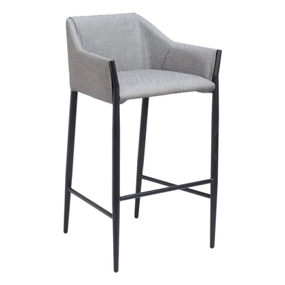 30" Slate Gray And Black Fabric And Steel Bar Height Bar Chair - Loft&Timber
